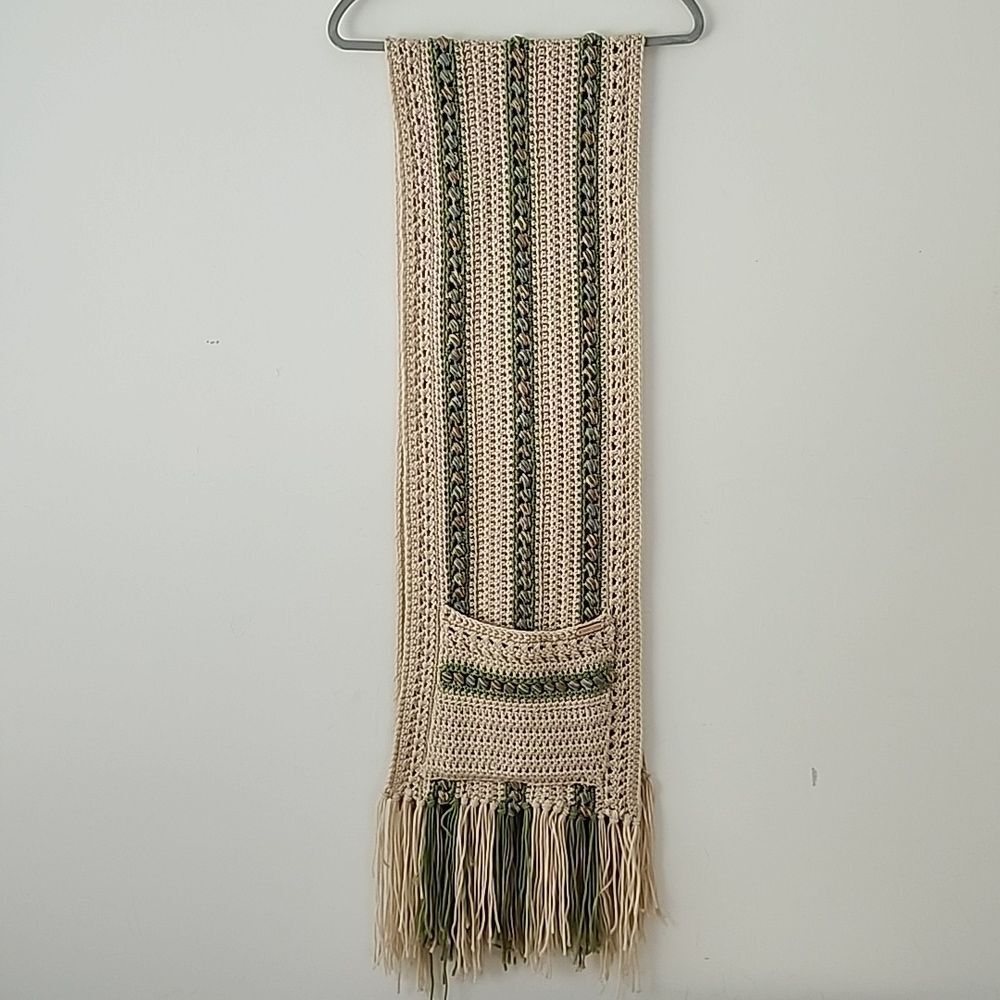 Crochet Cutie Artsy Handmade Striped Knitted Scarf with Pockets and Fringes (D4)